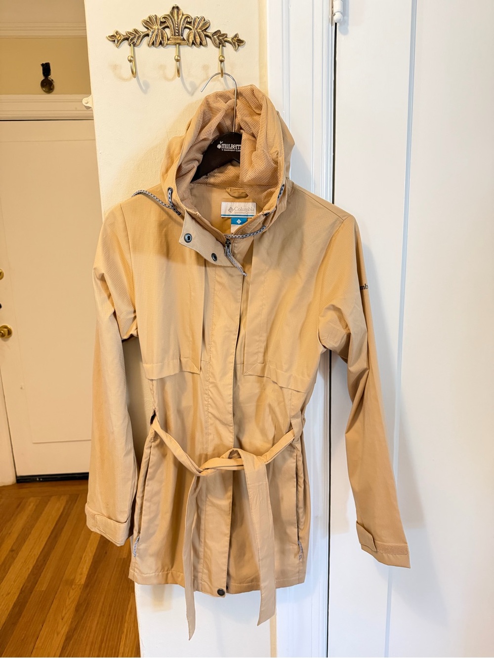 Columbia Women's Beige Hooded Trench Coat with Waist Tie